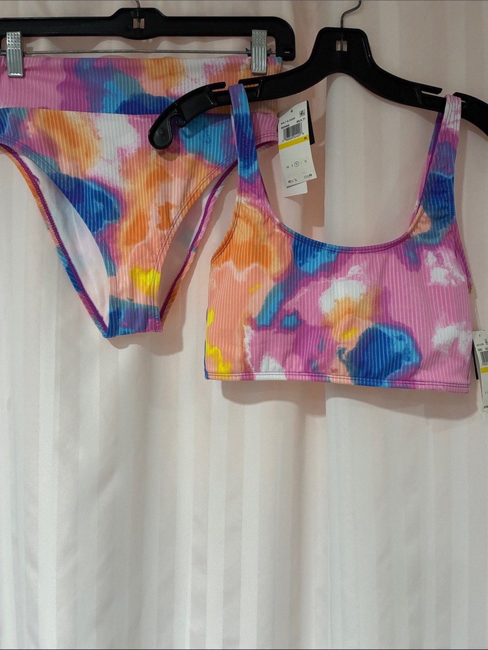 Salt & Cove Colorful Watercolor Ribbed Bikini Set - Pink Multi